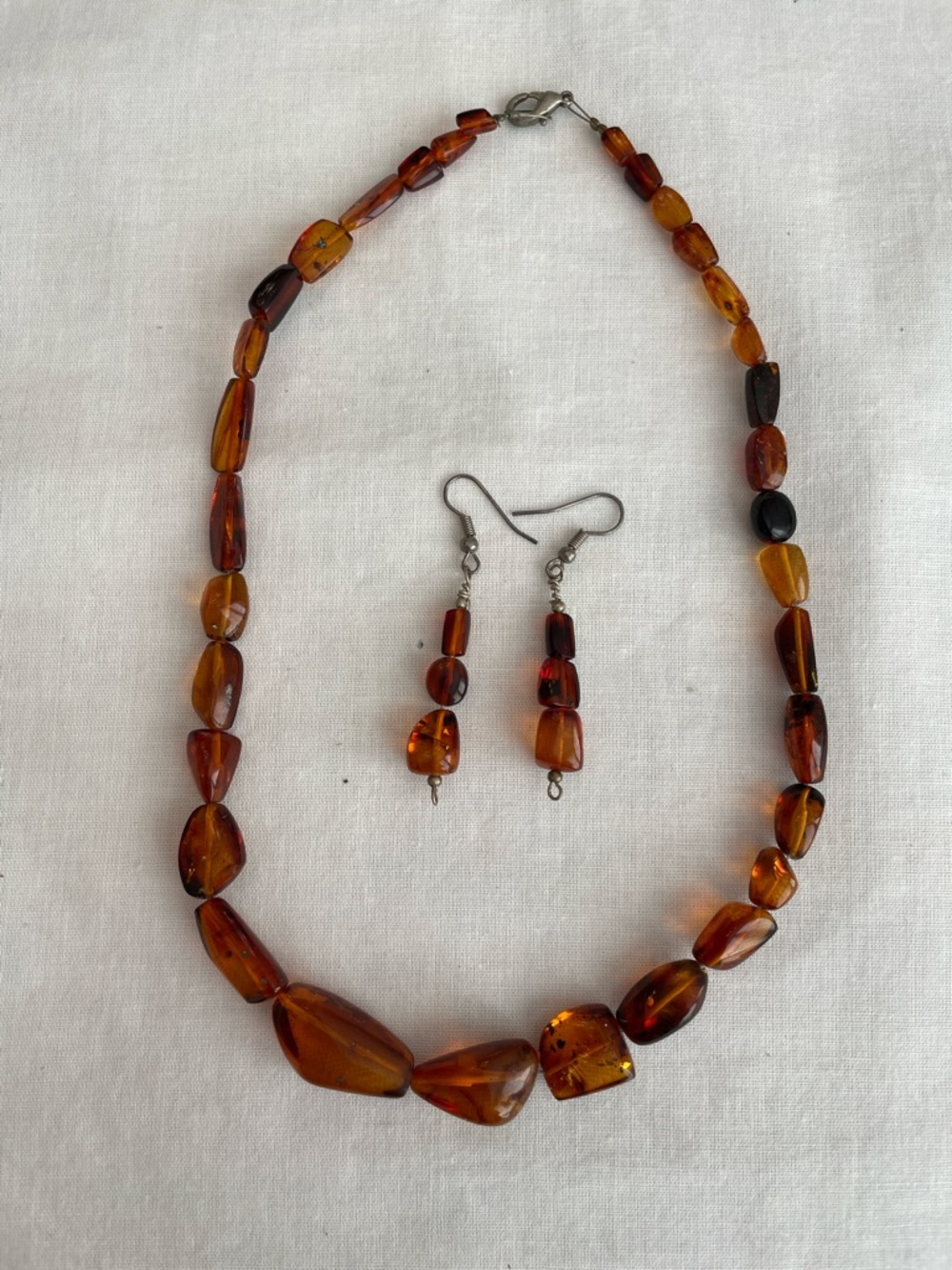 Amber Bead Necklace and Drop Earrings - Warm Honey Brown